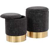 Marla Nesting Ottoman Set in Gold & Black Fabric